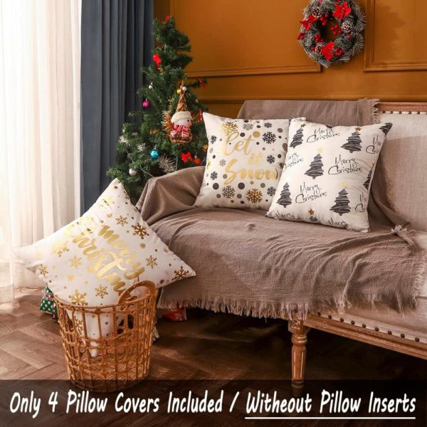 White and Gold Christmas Pillow Covers - Image 2