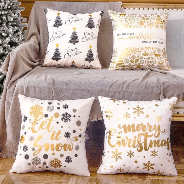 White and Gold Christmas Pillow Covers