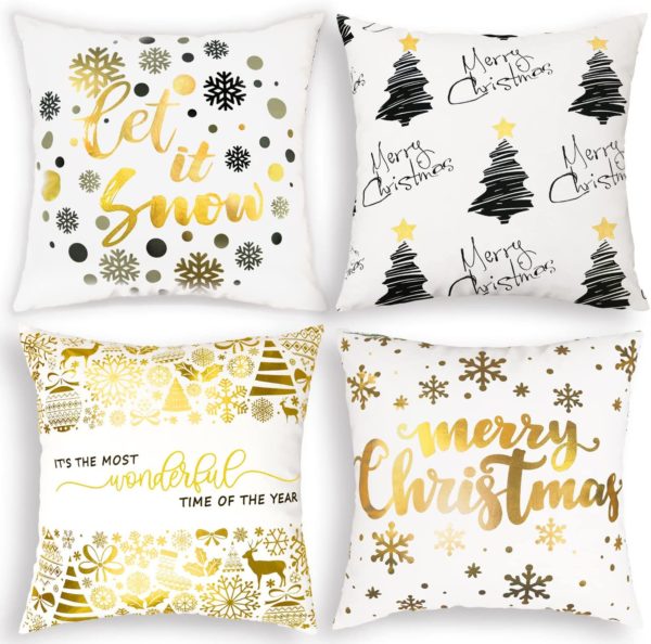 White and Gold Christmas Pillow Covers - Image 6